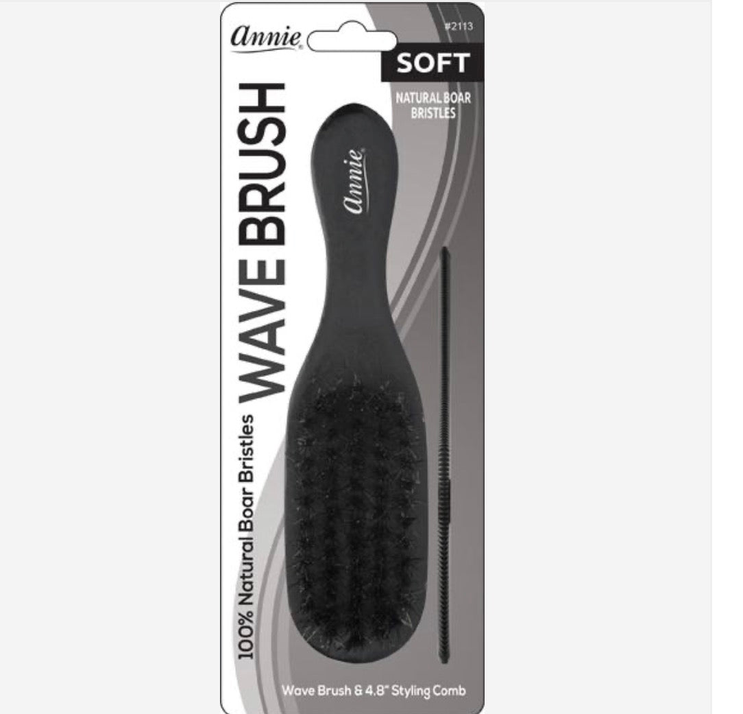 #2113 Annie Soft Mini Soft Wave Boar Bristle Brush with Comb 4.8in